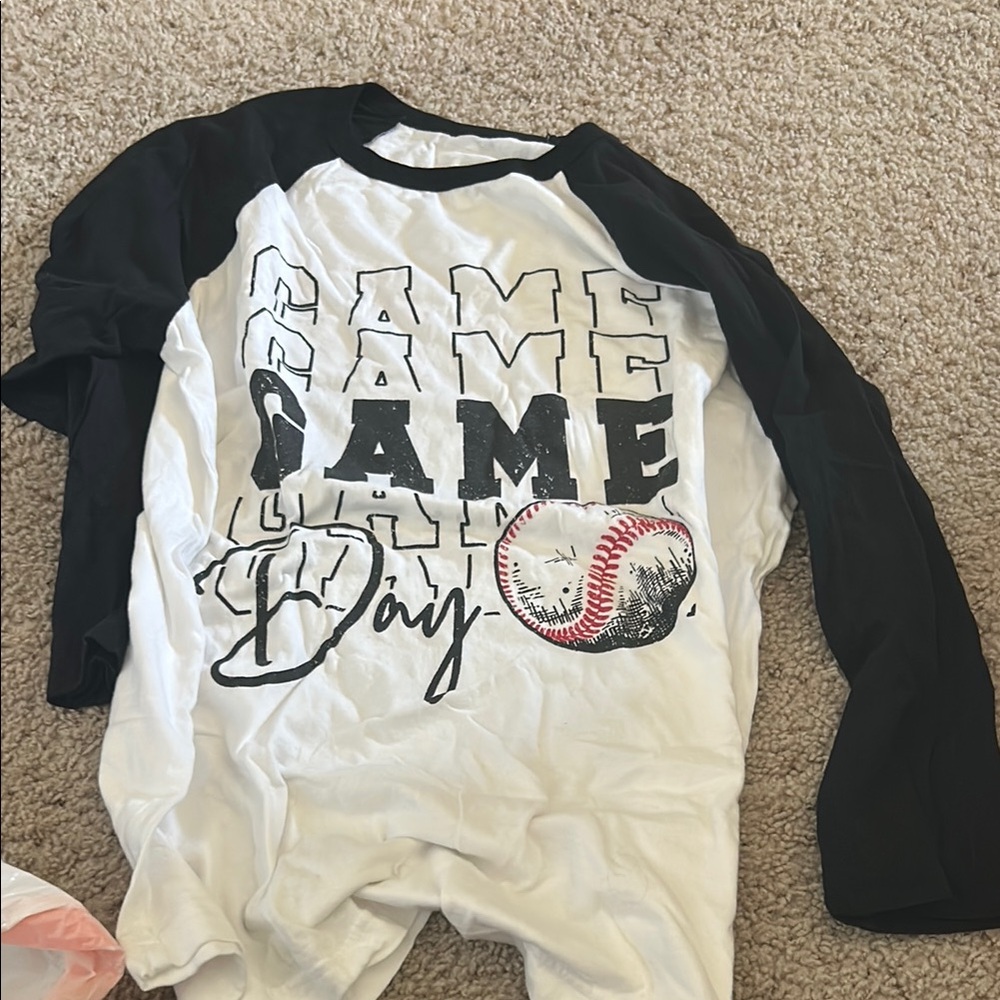Game Day Baseball Raglan Tee - Black and White